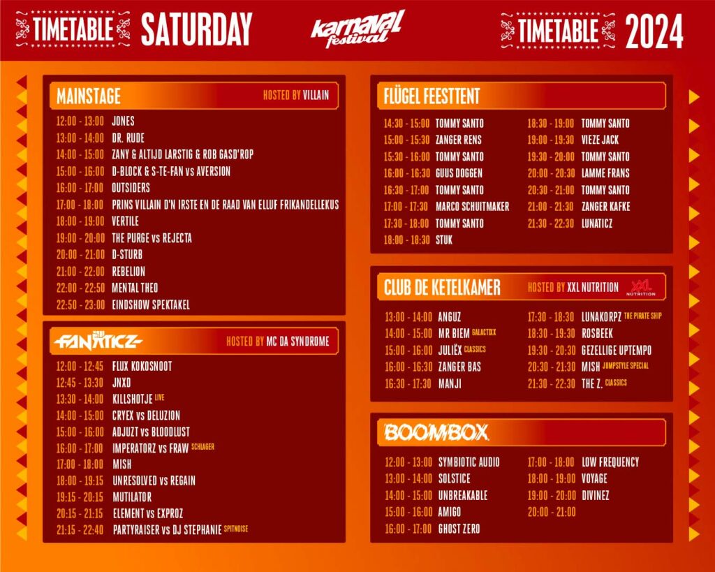 Lineup zaterdag Karnaval Festival